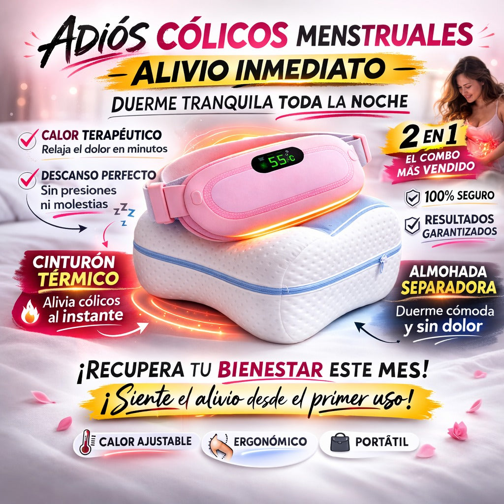🔥 Combo Alivio Total: Cinturón Térmico + Almohada Ergonómica | Adiós Cólicos